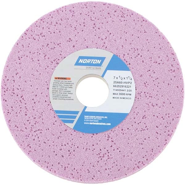 Norton 66252916221 Surface Grinding Wheel: 7" Dia, 1/2" Thick, 1-1/4" Hole, 60 Grit, H Hardness Image