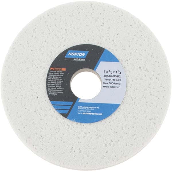 Norton 66252916222 Surface Grinding Wheel: 7" Dia, 1/2" Thick, 1-1/4" Hole, 46 Grit, G Hardness Image