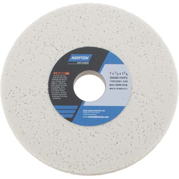 Norton 66252916225 Surface Grinding Wheel: 7" Dia, 1/2" Thick, 1-1/4" Hole, 60 Grit, H Hardness Image