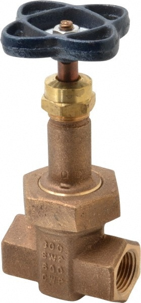 NIBCO NL2HS06 Gate Valve: Rising Stem with Stainless Steel Trim, 1/2" Pipe, Threaded, Bronze Image