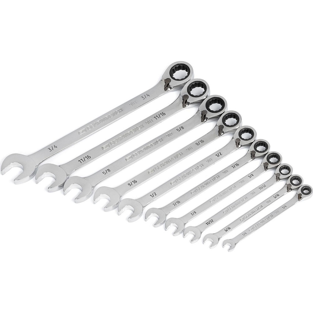 GEARWRENCH - Reversible Wrench Set: 10 Pc, 1/4 in - 3/4 in Wrench, Inch ...