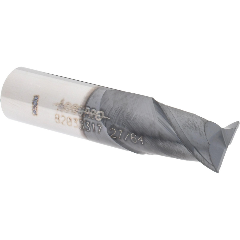 12181676 Square End Mill: 27/64 Dia, 5/8 LOC, 7/16 Shank Dia, 2 OAL, 2 Flutes, Solid Carbide  
