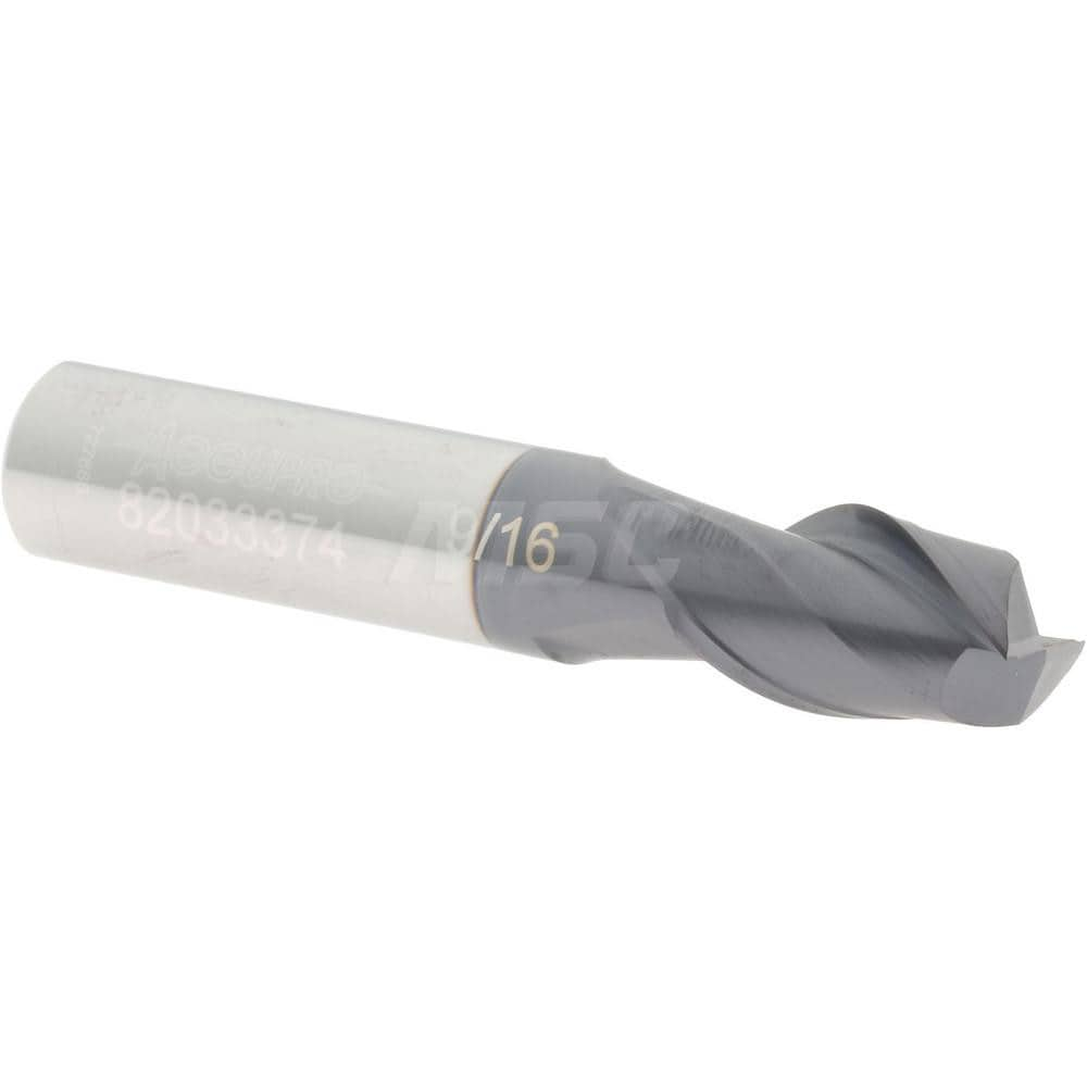 Accupro 12181700 Square End Mill: 9/16 Dia, 7/8 LOC, 9/16 Shank Dia, 3 OAL, 2 Flutes, Solid Carbide 