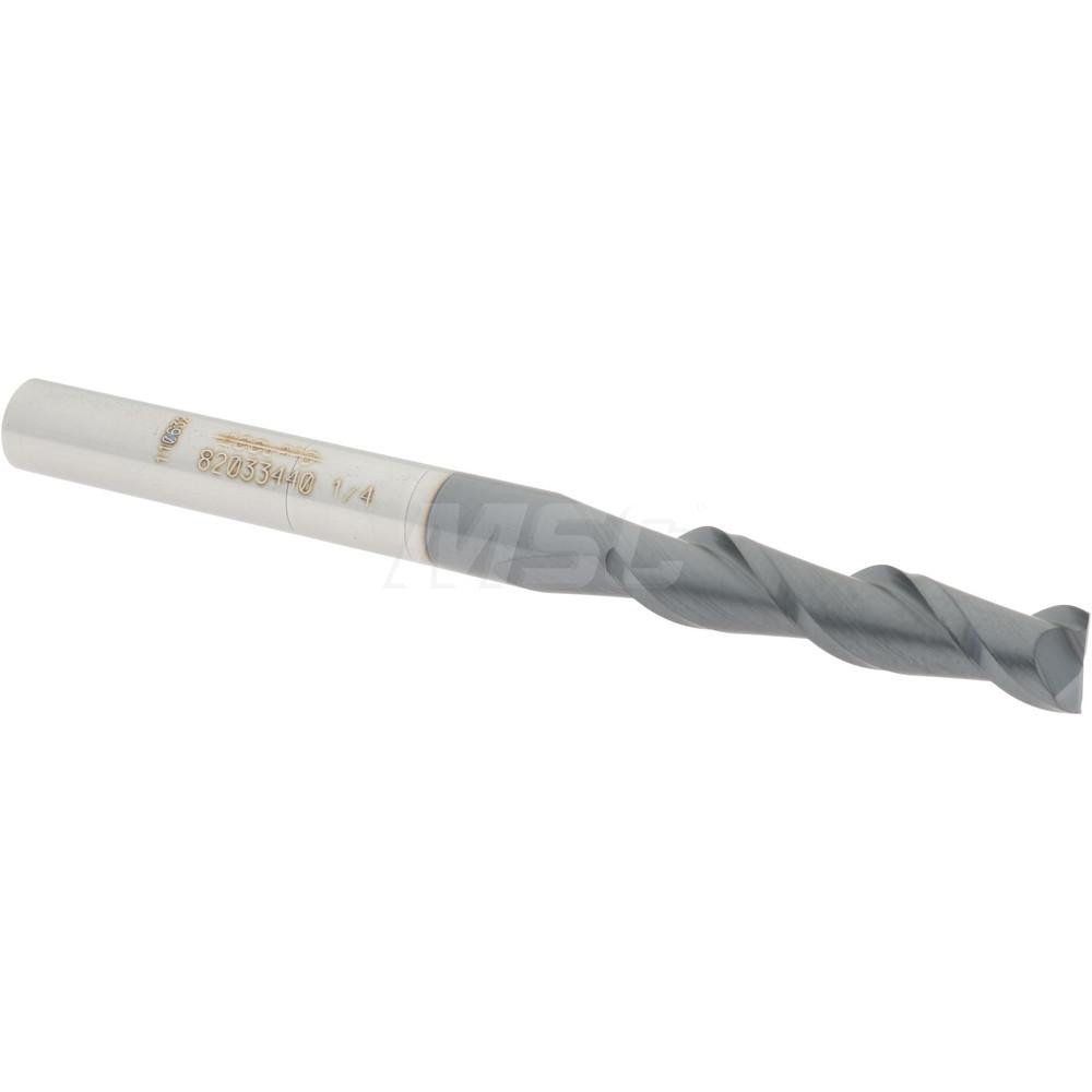 12181721 Square End Mill: 1/4 Dia, 1-1/8 LOC, 1/4 Shank Dia, 3 OAL, 2 Flutes, Solid Carbide  