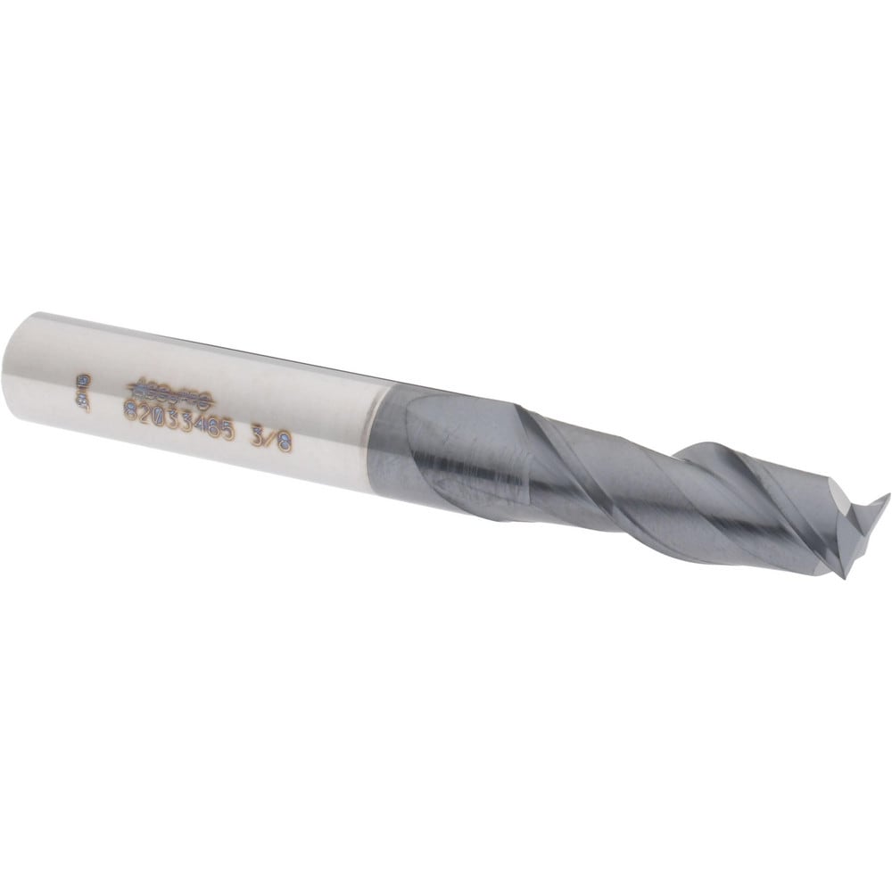 Accupro 12181727 Square End Mill: 3/8 Dia, 1-1/8 LOC, 3/8 Shank Dia, 3 OAL, 2 Flutes, Solid Carbide 