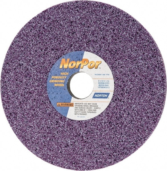 Norton 66253019345 Surface Grinding Wheel: 8" Dia, 1/2" Thick, 1-1/4" Hole, 46 Grit, G Hardness Image