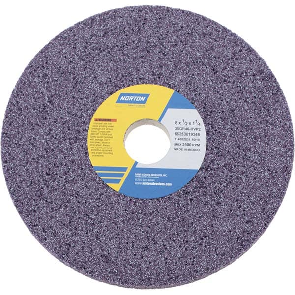 Norton 66253019346 Surface Grinding Wheel: 8" Dia, 1/2" Thick, 1-1/4" Hole, 46 Grit, H Hardness Image