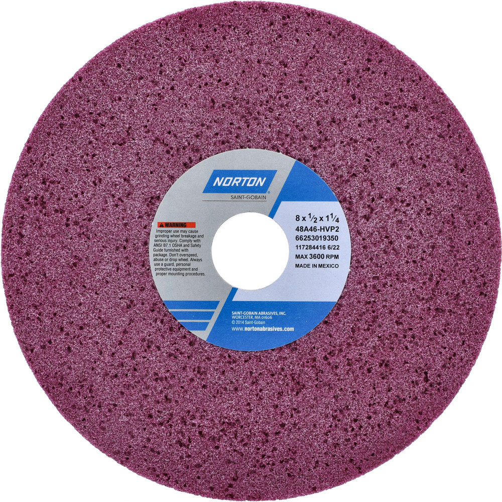 Surface Grinding Wheel: 8" Dia, 1/2" Thick, 1-1/4" Arbor, 46 Grit - Type 1, Aluminum Oxide, Vitrified Bond, Coarse Grade