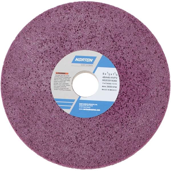 Norton 66253019350 Surface Grinding Wheel: 8" Dia, 1/2" Thick, 1-1/4" Hole, 46 Grit, H Hardness Image