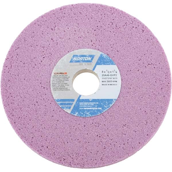 Norton 66253019353 Surface Grinding Wheel: 8" Dia, 1/2" Thick, 1-1/4" Hole, 46 Grit, G Hardness Image