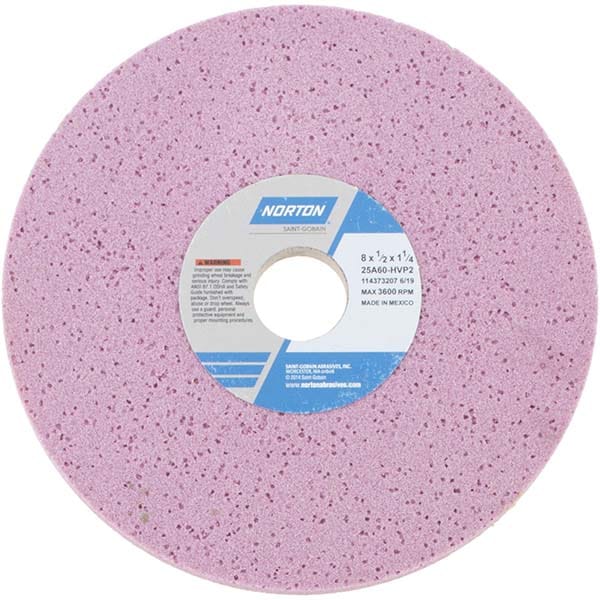 Norton 66253019356 Surface Grinding Wheel: 8" Dia, 1/2" Thick, 1-1/4" Hole, 60 Grit, H Hardness Image