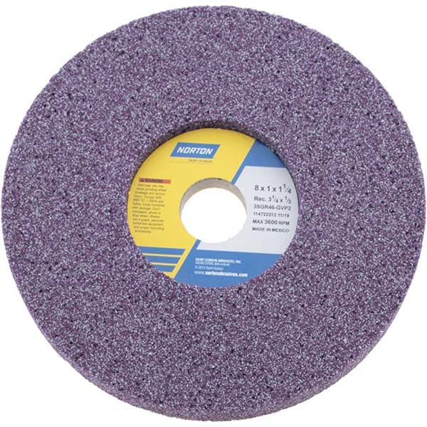 Norton 66253019361 Surface Grinding Wheel: 8" Dia, 1" Thick, 1-1/4" Hole, 46 Grit, G Hardness Image