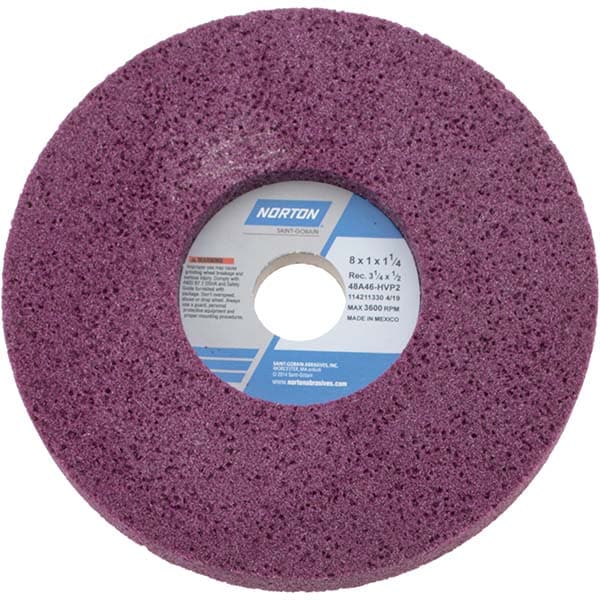 Norton 66253019366 Surface Grinding Wheel: 8" Dia, 1" Thick, 1-1/4" Hole, 46 Grit, H Hardness Image