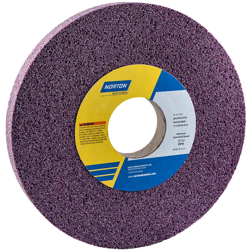 Norton 66253220885 Surface Grinding Wheel: 12" Dia, 1" Thick, 3" Hole, 46 Grit, H Hardness 