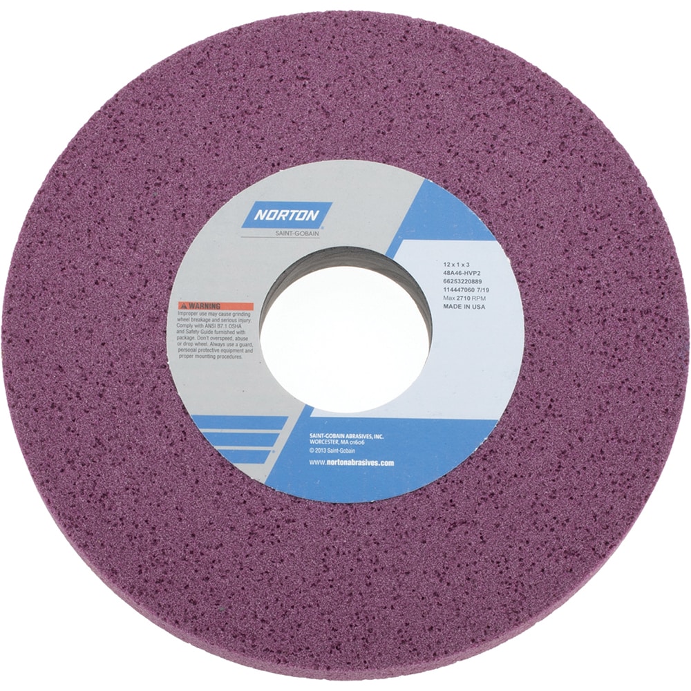 Norton 66253220889 Surface Grinding Wheel: 12" Dia, 1" Thick, 3" Hole, 46 Grit, H Hardness Image