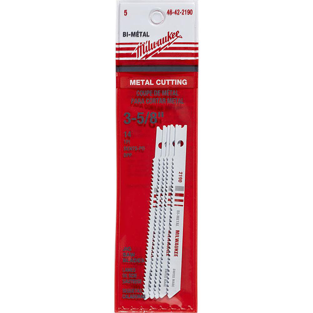 Milwaukee Tool | Milwaukee Jigsaw Blade: Bi-Metal, 14 TPI, 0.047" Blade Thickness, 0.2813" Blade Width - U-Shank, Toothed Cutting Edge | Part