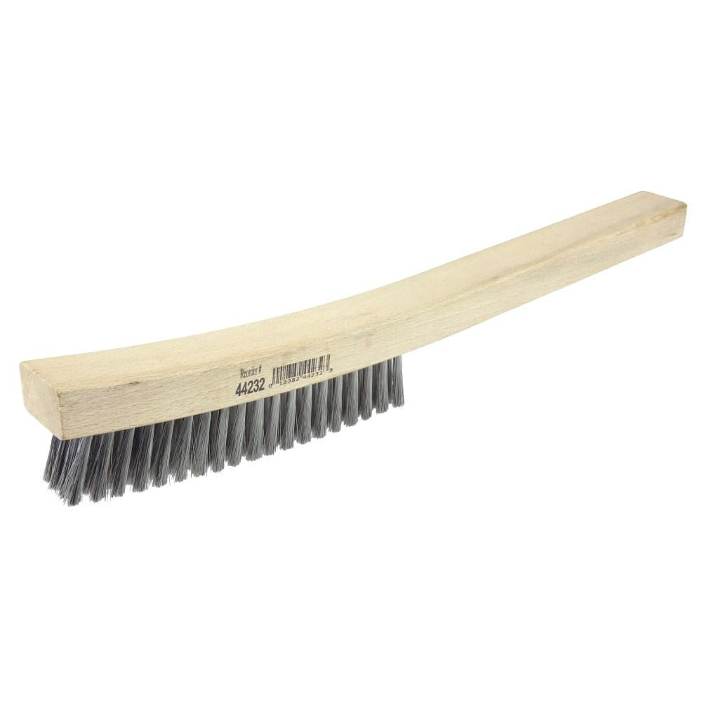 Plater Brush: 4 Row, 19 Column, Stainless Steel - Wood Handle, Curved Handle