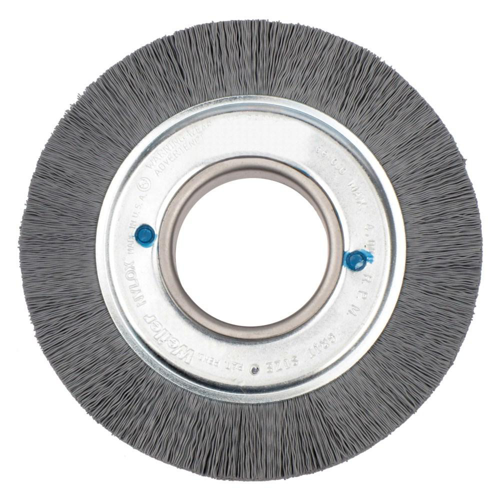 Wheel Brush: 6" Wheel Dia, 1" Face Width, 0.0220" Wire Dia, Crimped - 2" Hole, Nylon, 320 Grit, 3600 RPM