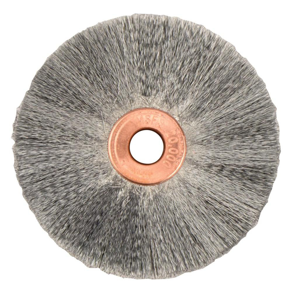 Weiler Wheel Brush: 2" Wheel Dia, 3/8" Face Width, 0.0030" Wire Dia, Crimped - 1/4" Hole, Carbon Steel, 20000 RPM | 10-Pack | Part #99307