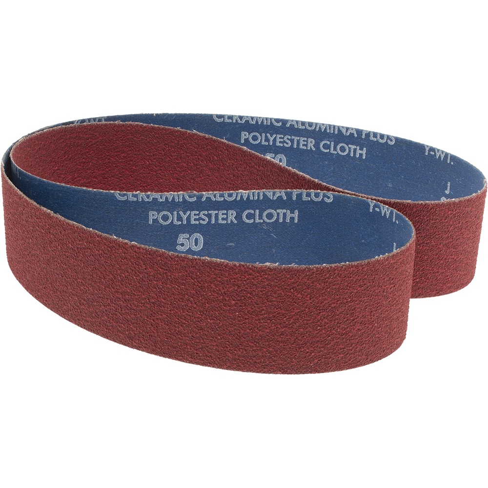Abrasive Belt: 2" Wide, 48" Long, 50 Grit, Ceramic