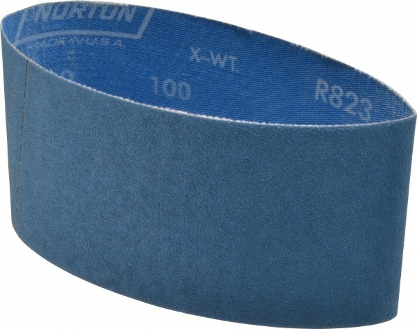 Abrasive Belt: 3-1/2" Wide, 15-1/2" Long, 100 Grit, Zirconia Alumina