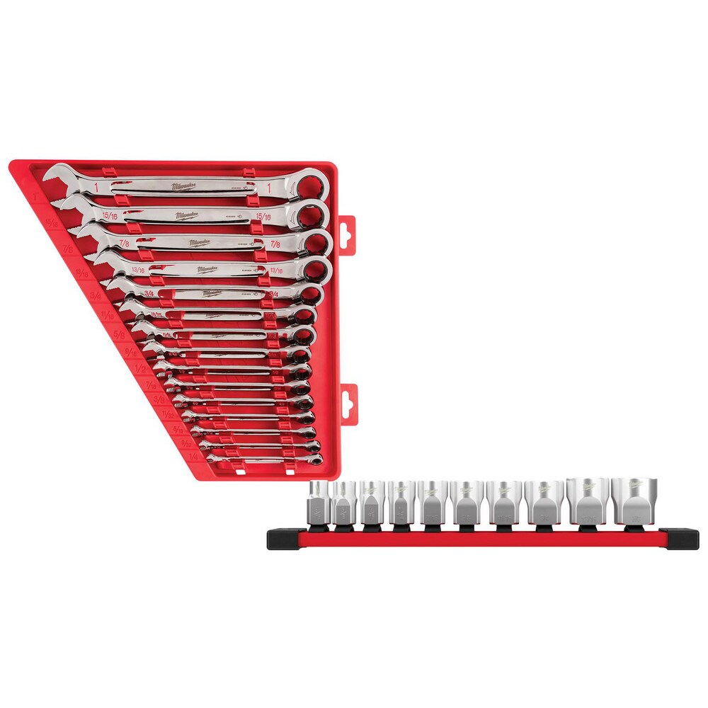 Wrench Sets; Set Type: Ratcheting Combination Wrench ; System Of Measurement: Inch ; Container Type: Storage Tray ; Wrench Size: 1/2-1 in ; Material: Alloy Steel ; Finish: Chrome-Plated