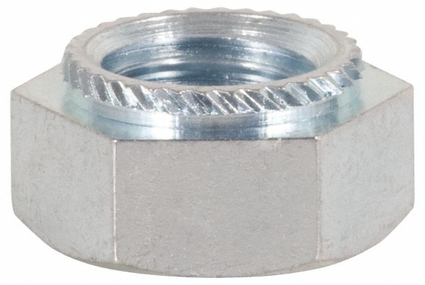 M2.5x0.45, 1mm Min Panel Thickness, Hex Head, Clinch Captive Nut - 5.5mm Head Dia, 4.5mm Mounting Hole Dia, 2.1mm Head Height, Zinc Plated Steel