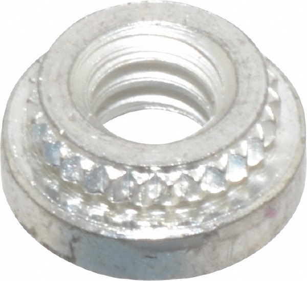 #6-32, 0.0599" Min Panel Thickness, Round Head, Broach Captive Nut - 0.281" Head Dia, 0.213" Mounting Hole Dia, 0.065" Head Height, Tin Plated Steel