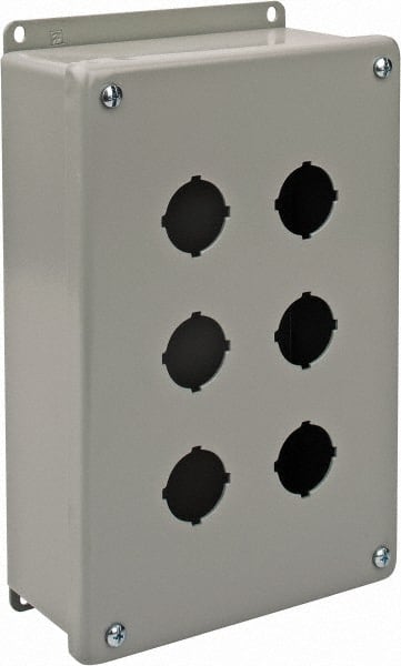 6 Hole, 1.2 Inch Hole Diameter, Steel Pushbutton Switch Enclosure