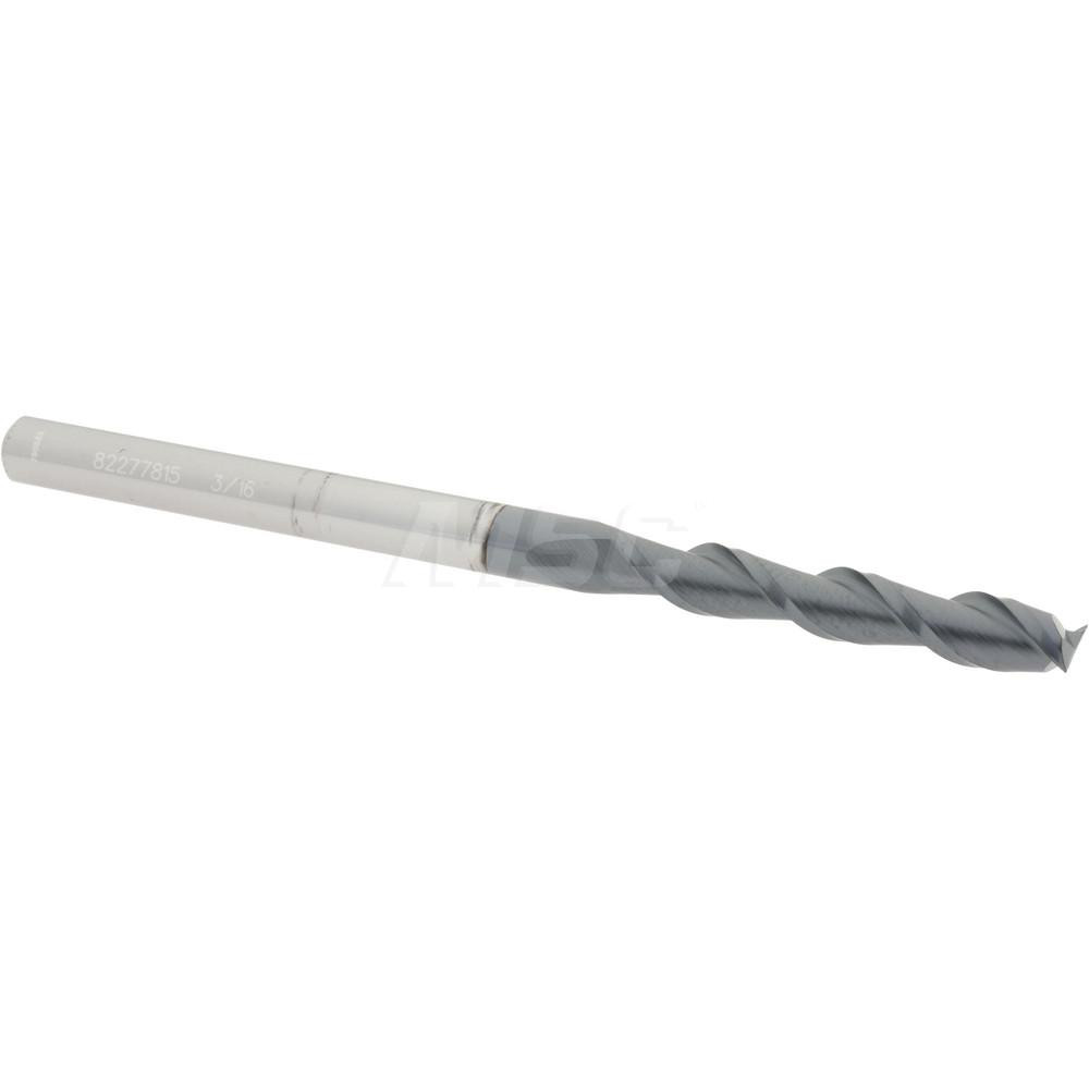12181748 Square End Mill: 3/16 Dia, 1-1/8 LOC, 3/16 Shank Dia, 3 OAL, 2 Flutes, Solid Carbide  