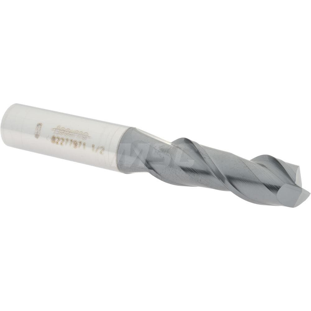 Accupro 12181799 Square End Mill: 1/2 Dia, 1-1/2 LOC, 1/2 Shank Dia, 3-1/2 OAL, 2 Flutes, Solid Carbide 