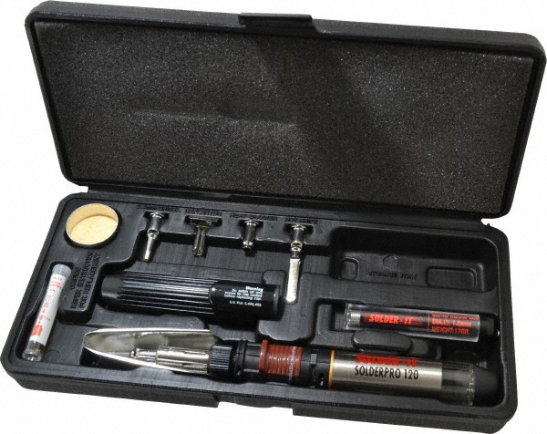 9 Pc Soldering Iron Kit - Contains 1.6mm Conical, 2.4mm Chisel, Blow Torch Tip, Heat Blower, Heat Reflector, Hot Knife, Manual, Spare Orifice, Vented Safety Cap