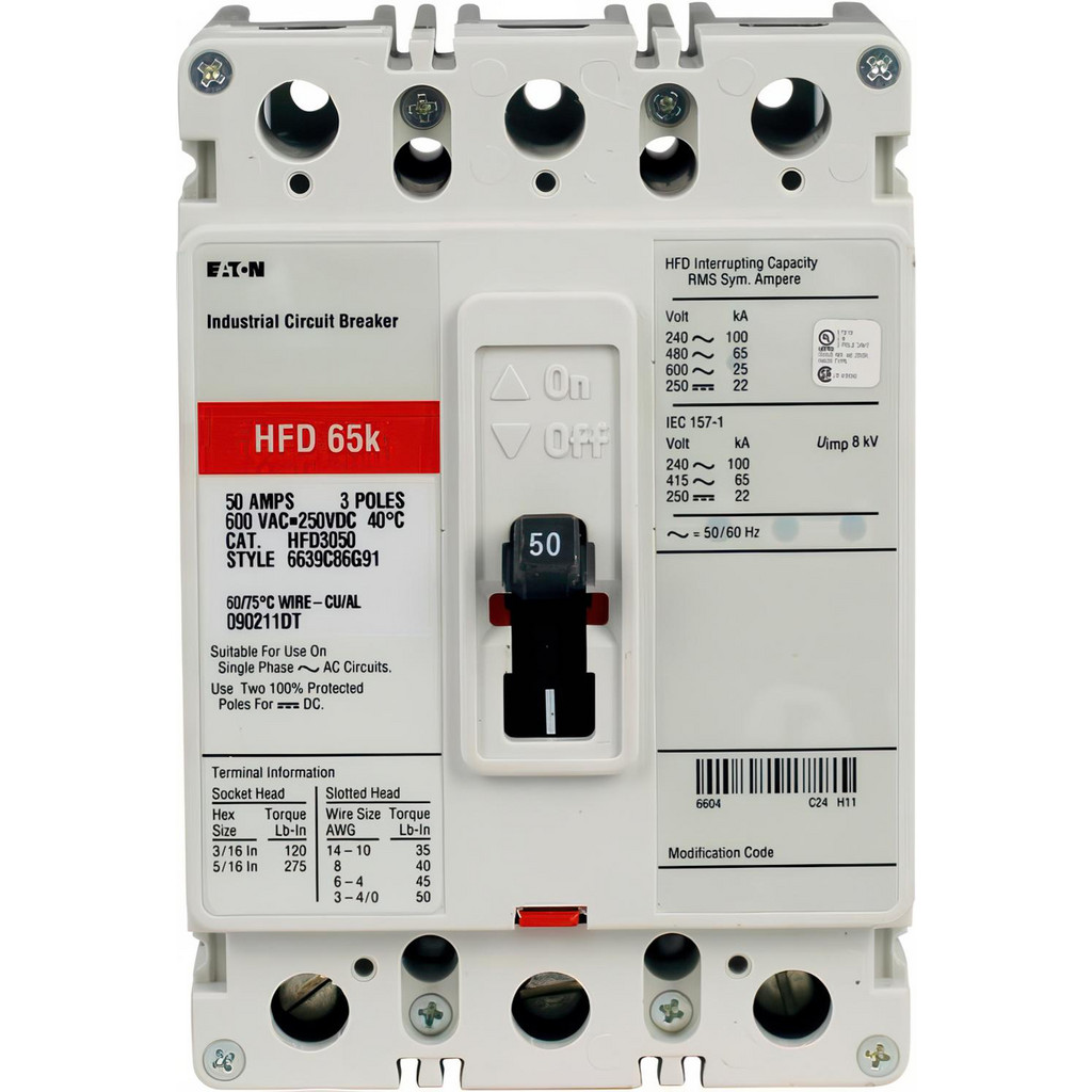 Eaton Cutler-Hammer 3P 80A TRIP 600V 65KA HFD COMPLETE CKT BREAKER | Part #HFD3080