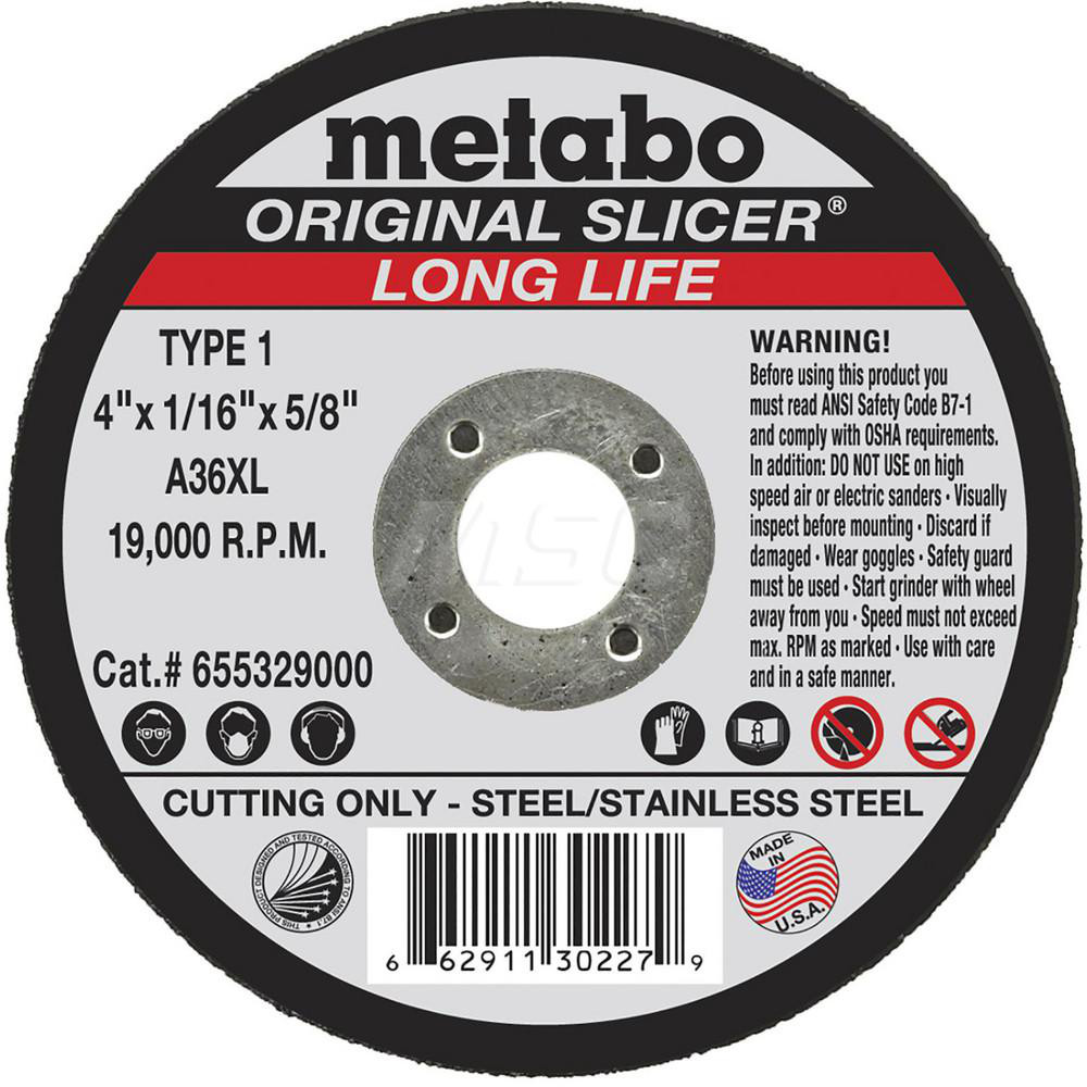 Cutoff Wheel: Type 1, 4" Dia, 0.063" Thick, 5/8" Hole, Aluminum Oxide