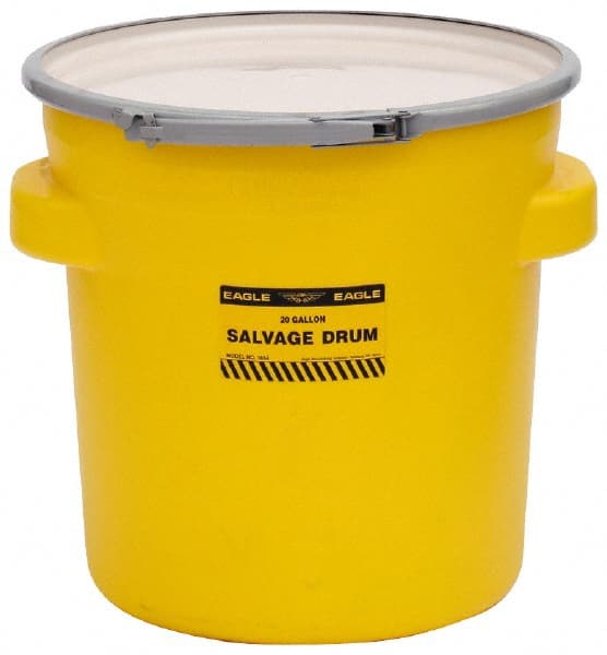 20 Gallon Capacity, Metal Lever Lock, Yellow Salvage Drum