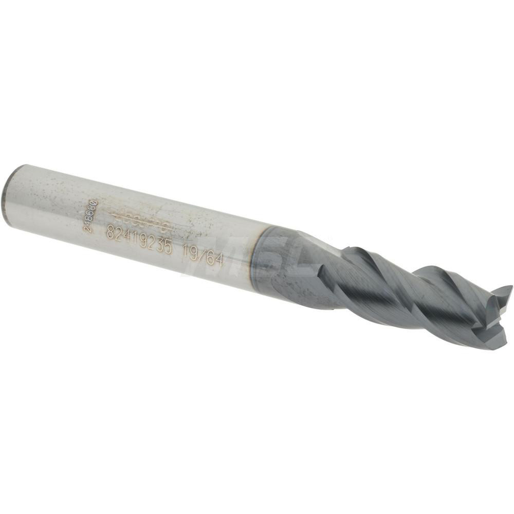 12181979 Square End Mill: 19/64 Dia, 3/4 LOC, 5/16 Shank Dia, 2-1/2 OAL, 3 Flutes, Solid Carbide  