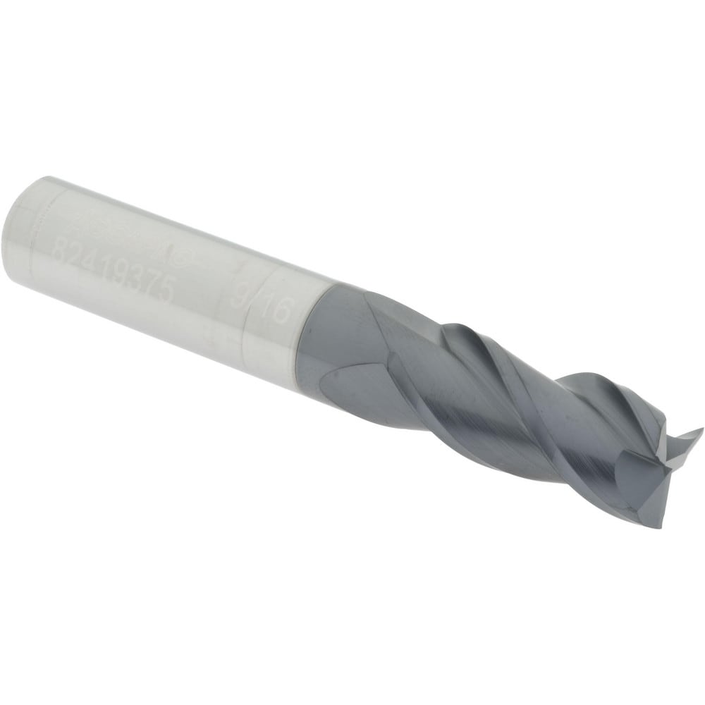 Accupro 12182090 Square End Mill: 9/16 Dia, 1-1/4 LOC, 9/16 Shank Dia, 3-1/2 OAL, 3 Flutes, Solid Carbide 