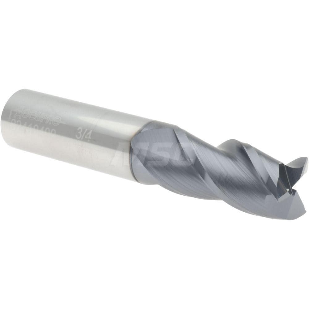 Accupro 12182139 Square End Mill: 3/4 Dia, 1-1/2 LOC, 3/4 Shank Dia, 4 OAL, 3 Flutes, Solid Carbide Image