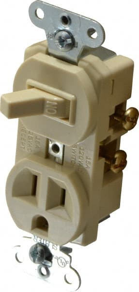 Pass & Seymour 691I 1 Pole, 120/125 Volt, 15 Amp, 1 Outlet, Flush Mounted, Self Grounding, Tamper Resistant Combination Outlet and Switch 