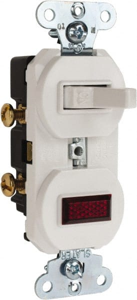 Pass & Seymour 692W 1 Pole, 120/125 VAC, 15 Amp, Flush Mounted, Ungrounded, Tamper Resistant Combination Switch with Pilot Light 
