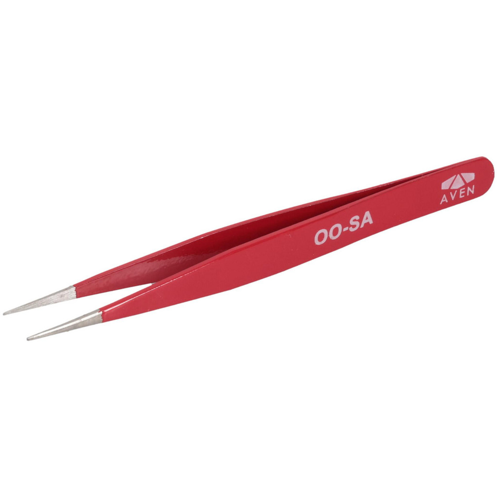 Aven-Technik 4.5" E-Z Pik Tweezers: Style OO, Red, Strong, Pointed Tips - Use for General Maintenance, Assembly & Repairs | Part #18032EZF