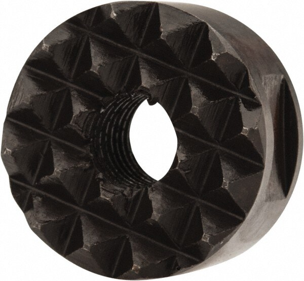 1/4-28 Thread, 5/8" Diam, 3/8" High, Threaded, Fine Tooth Grade Diamond Serration Tooth Pattern, High Speed Steel, Round Positioning Gripper