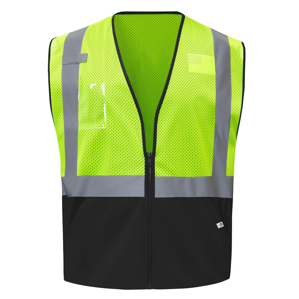 GSS Safety High Visibility Vest: 4X-Large & 5X-Large, General Purpose Vest, ANSI Class 2 - Lime/Black, 3 Pocket | Part #1015-4XL/5XL