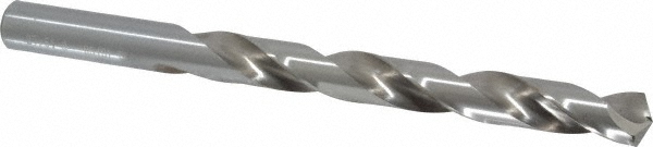 Jobber Length Drill Bit: 27/64" (0.4219) Dia, 135 deg, HSS - Bright/Uncoated Finish, 5-3/8" OAL, Right Hand Cut, Regular Spiral Flute, Straight Shank, Series 2222