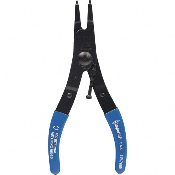 Imperial IR-700H Retaining Ring Pliers; Tool Type: Internal Ring Pliers; Type: Internal; Tip Angle: 0 0; Tip Type: Fixed; Handle Material: Steel w/Cushion Grip; Features: Retaining Ring - Internal; Minimum Ring Size (Decimal Inch): 1.0620; Tool Style: Snap-Ring Pliers; Ma 