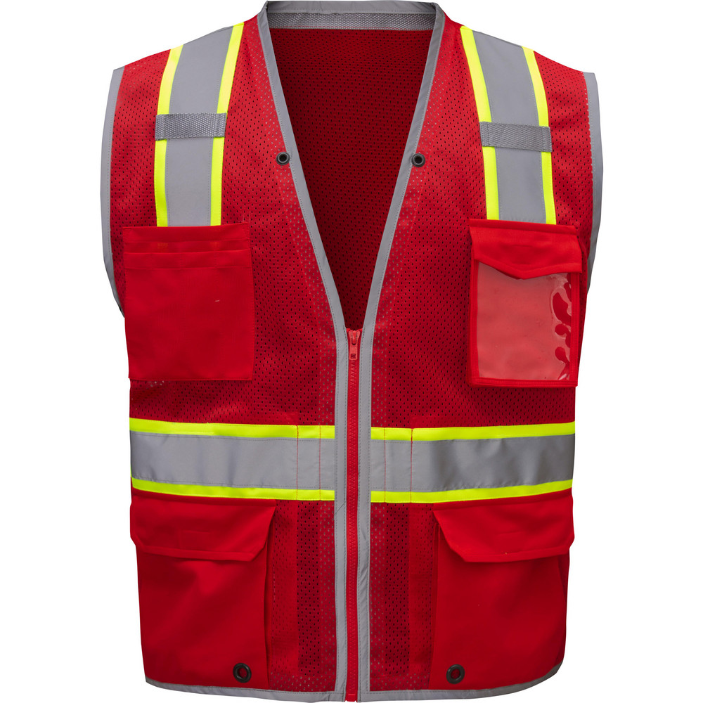 High Visibility Vest:  Large & X-Large, General Purpose Vest,  ANSI Class 1 - Red,  6 Pocket