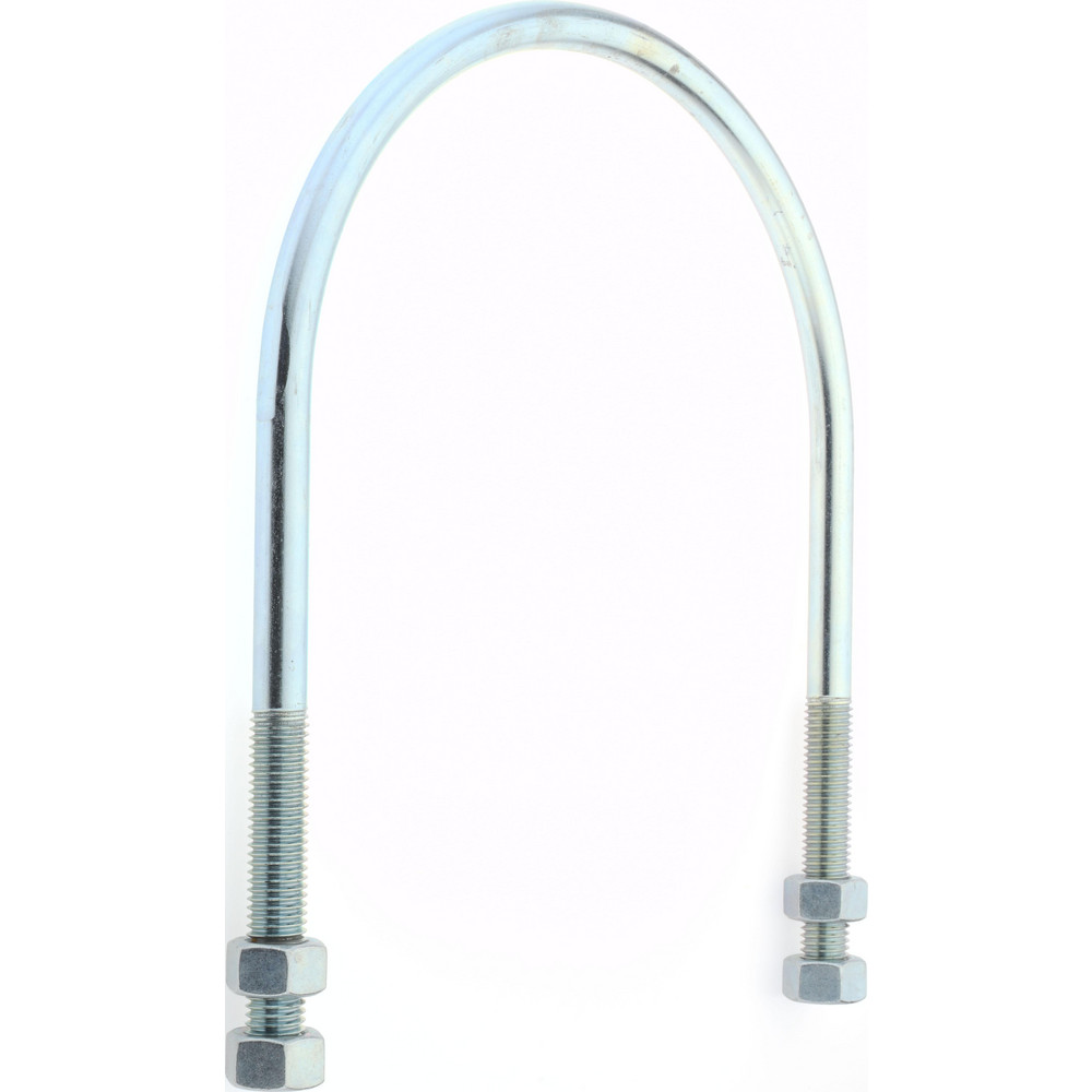 Round U-Bolt: Without Mount Plate, 5/8-11 UNC, 3-3/4" Thread Length, for 8" Pipe, Steel - Zinc-Plated, Includes (4) Nuts