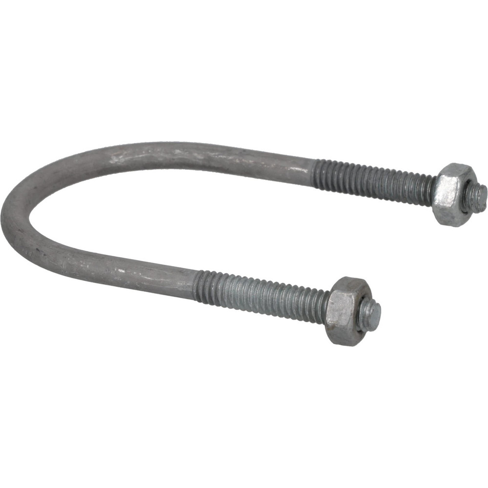 Round U-Bolt: Without Mount Plate, 1/4-20 UNC, 1-3/8" Thread Length, for 1-1/2" Pipe, Steel
