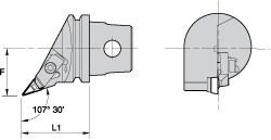 Modular Turning & Profiling Cutting Unit Head: Size KM32, 35 mm Head Length, External, Right Hand