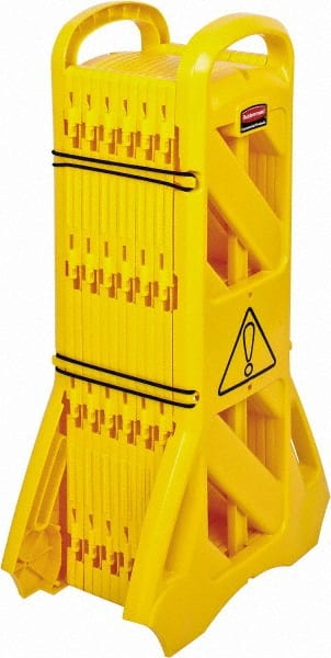 Folding Barricade: 40" High, 13" Wide, Plastic Frame, Yellow